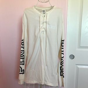 Creme colored long sleeve with tie in front